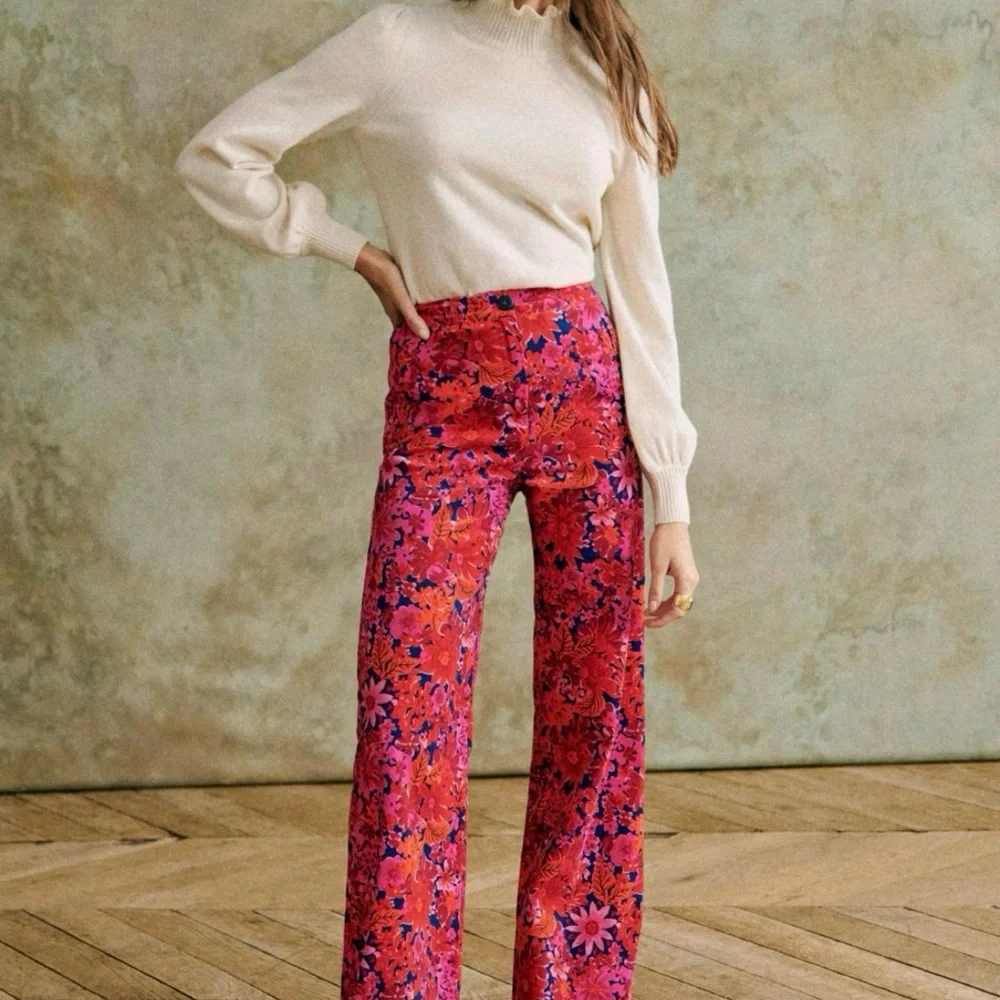 NAT SEZANE FR 34, US 2 Martin corduroy pant,Fuchsia Floral, 100% cotton - Picture 1 of 11